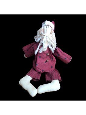 Honey and Me Sitting Primitive Santa in Pajamas Long Beard Bells Christmas Decor